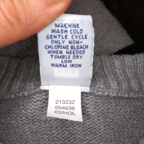 Vintage 2003 Men's GAP Factory Gray & Navy Striped 100% Cotton Crew Neck Sweater - Picture 4 of 5